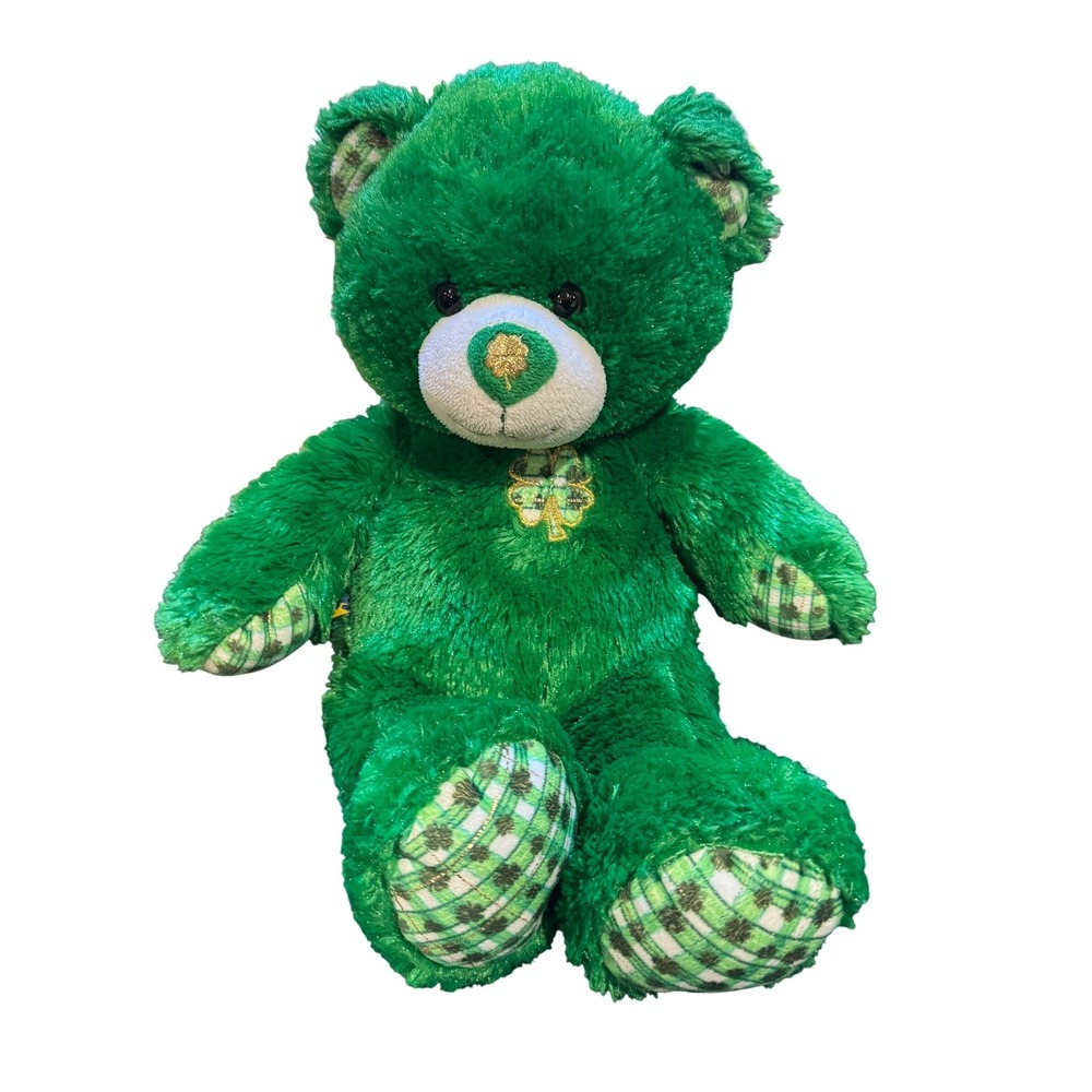 Build A Bear Lucky Clover Teddy Bear Green St Patricks Day Shamrock Plaid Plush